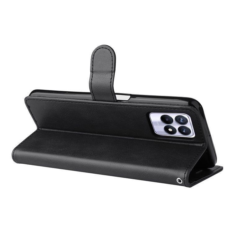 For Realme 8i/Narzo 50 4G KT Leather Series-2 Solid Color Anti-scratch PU Leather Shell Magnetic Closure Wrist Strap Phone Cover with Wallet Stand - Black