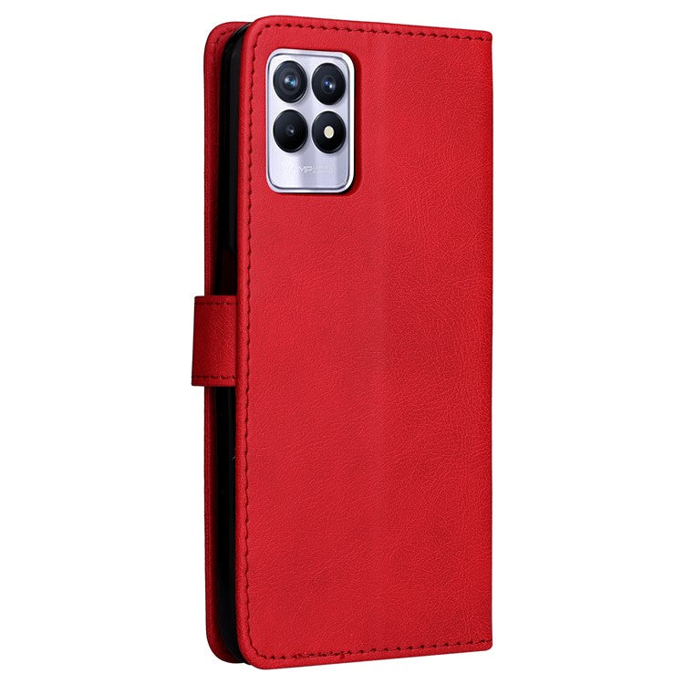 For Realme 8i/Narzo 50 4G KT Leather Series-2 Solid Color Anti-scratch PU Leather Shell Magnetic Closure Wrist Strap Phone Cover with Wallet Stand - Red