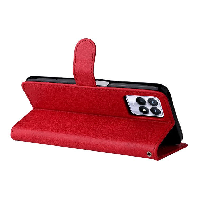 For Realme 8i/Narzo 50 4G KT Leather Series-2 Solid Color Anti-scratch PU Leather Shell Magnetic Closure Wrist Strap Phone Cover with Wallet Stand - Red