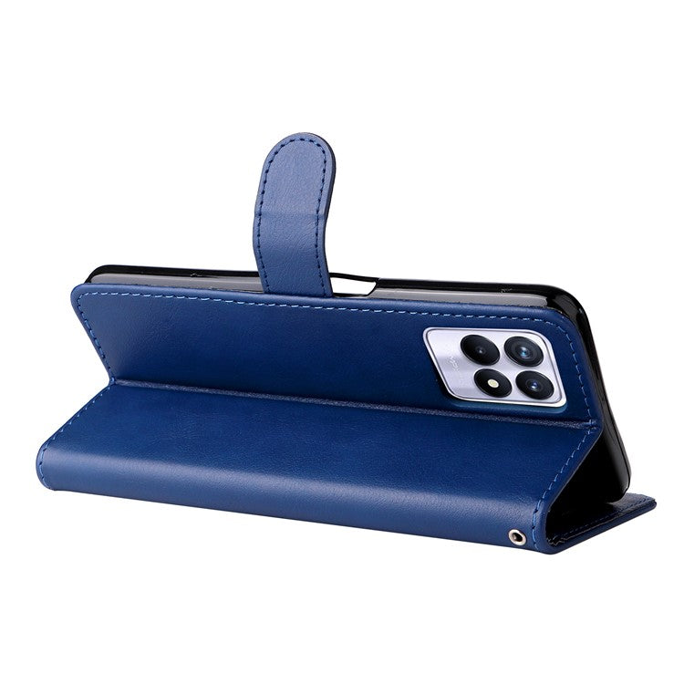 For Realme 8i/Narzo 50 4G KT Leather Series-2 Solid Color Anti-scratch PU Leather Shell Magnetic Closure Wrist Strap Phone Cover with Wallet Stand - Blue