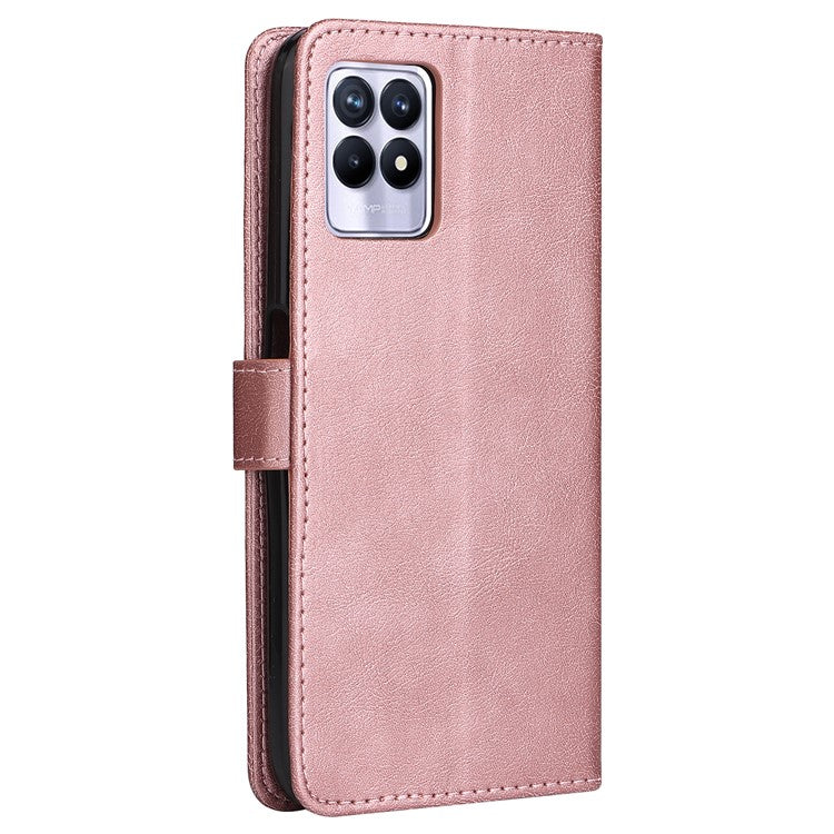 For Realme 8i/Narzo 50 4G KT Leather Series-2 Solid Color Anti-scratch PU Leather Shell Magnetic Closure Wrist Strap Phone Cover with Wallet Stand - Rose Gold