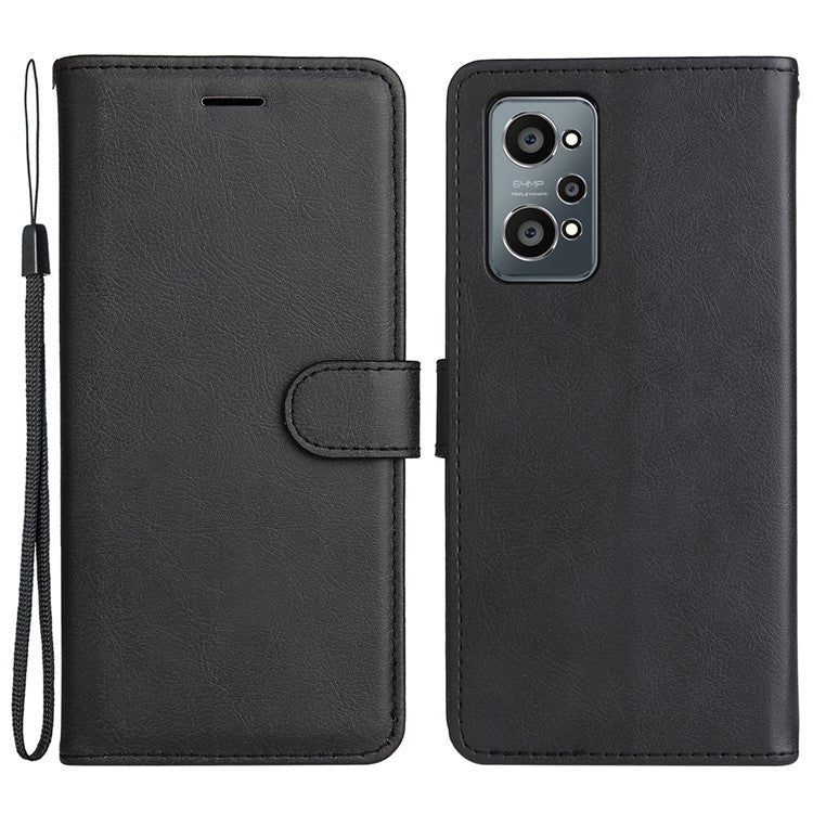 KT Leather Series-2 Solid Color Anti-drop PU Leather Case Magnetic Closure Phone Protective Cover with Wallet Stand for Realme GT Neo2 5G/GT Neo 3T 5G  - Black