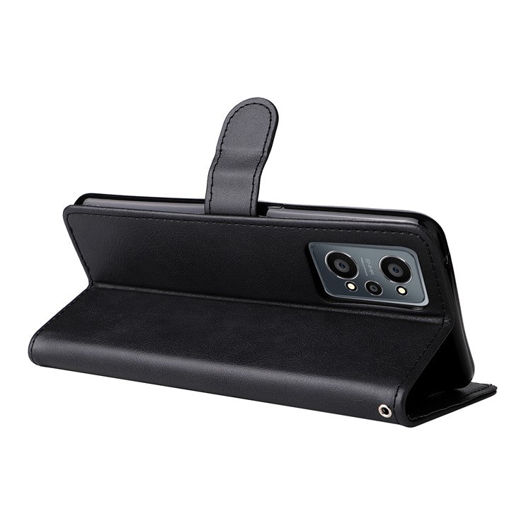 KT Leather Series-2 Solid Color Anti-drop PU Leather Case Magnetic Closure Phone Protective Cover with Wallet Stand for Realme GT Neo2 5G/GT Neo 3T 5G  - Black