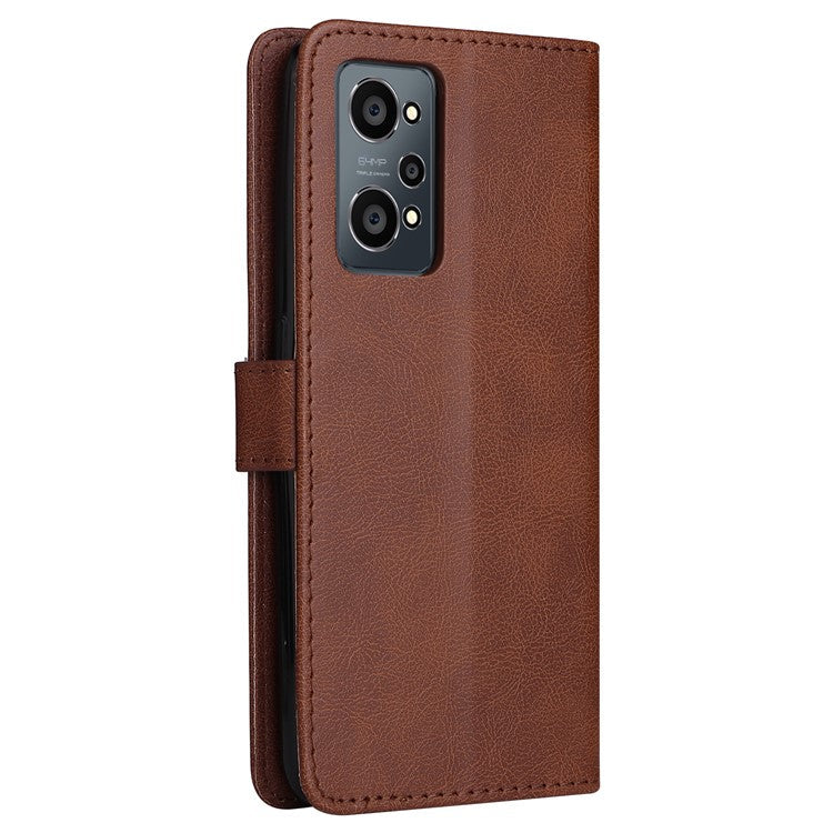 KT Leather Series-2 Solid Color Anti-drop PU Leather Case Magnetic Closure Phone Protective Cover with Wallet Stand for Realme GT Neo2 5G/GT Neo 3T 5G  - Brown