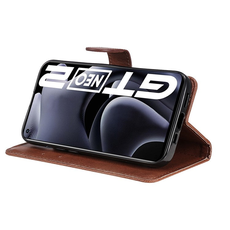 KT Leather Series-2 Solid Color Anti-drop PU Leather Case Magnetic Closure Phone Protective Cover with Wallet Stand for Realme GT Neo2 5G/GT Neo 3T 5G  - Brown