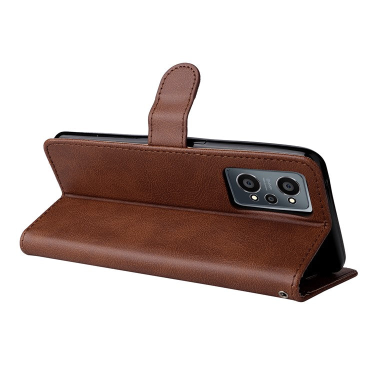 KT Leather Series-2 Solid Color Anti-drop PU Leather Case Magnetic Closure Phone Protective Cover with Wallet Stand for Realme GT Neo2 5G/GT Neo 3T 5G  - Brown