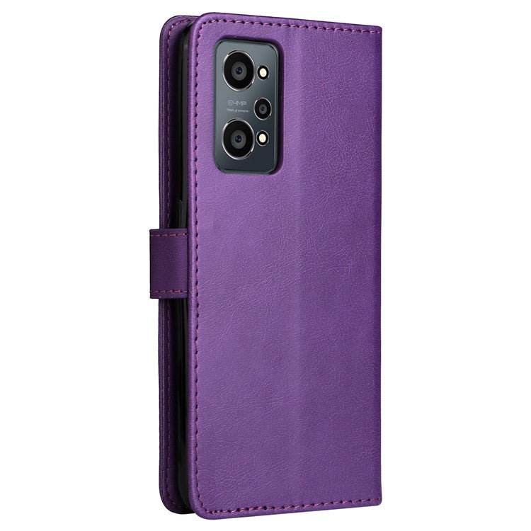 KT Leather Series-2 Solid Color Anti-drop PU Leather Case Magnetic Closure Phone Protective Cover with Wallet Stand for Realme GT Neo2 5G/GT Neo 3T 5G  - Purple
