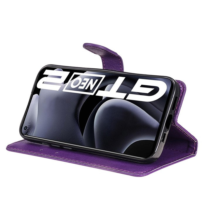KT Leather Series-2 Solid Color Anti-drop PU Leather Case Magnetic Closure Phone Protective Cover with Wallet Stand for Realme GT Neo2 5G/GT Neo 3T 5G  - Purple