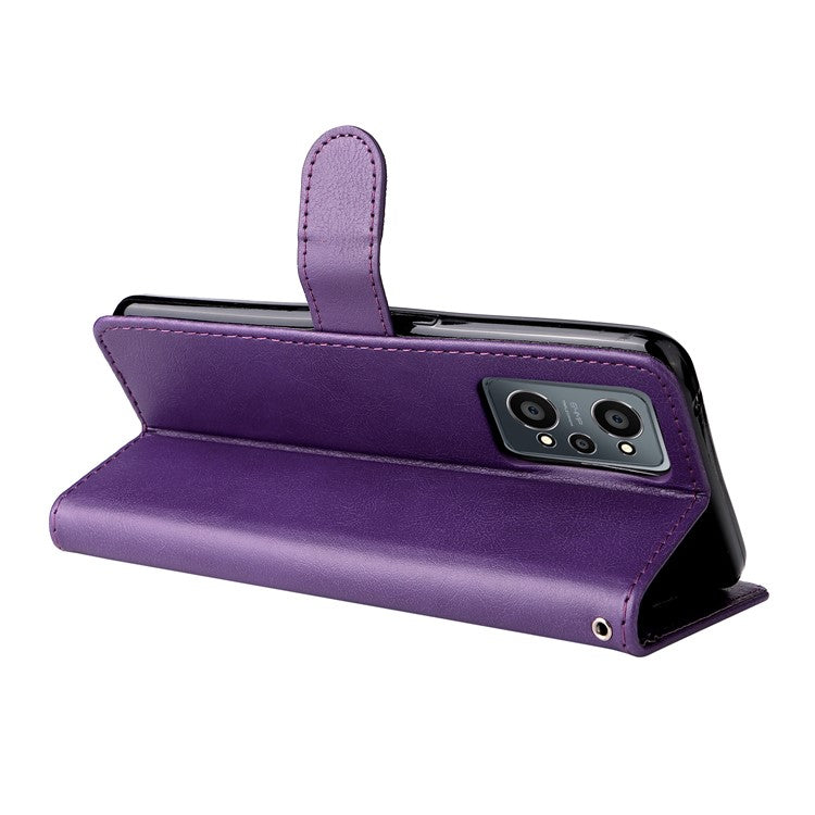 KT Leather Series-2 Solid Color Anti-drop PU Leather Case Magnetic Closure Phone Protective Cover with Wallet Stand for Realme GT Neo2 5G/GT Neo 3T 5G  - Purple