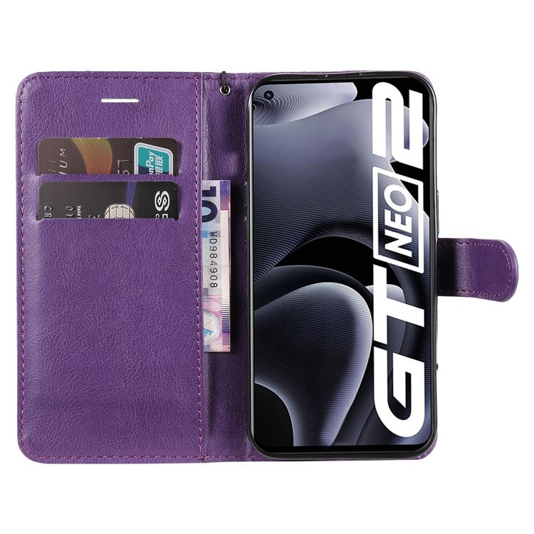 KT Leather Series-2 Solid Color Anti-drop PU Leather Case Magnetic Closure Phone Protective Cover with Wallet Stand for Realme GT Neo2 5G/GT Neo 3T 5G  - Purple