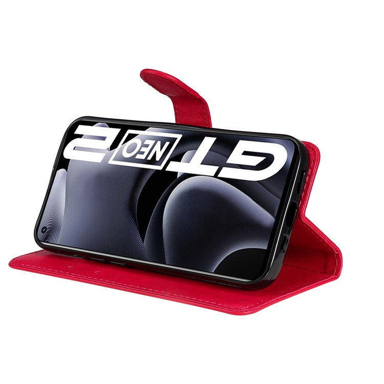 KT Leather Series-2 Solid Color Anti-drop PU Leather Case Magnetic Closure Phone Protective Cover with Wallet Stand for Realme GT Neo2 5G/GT Neo 3T 5G  - Red