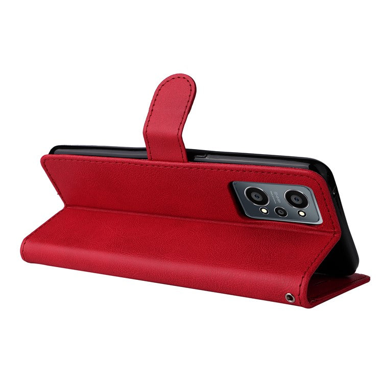 KT Leather Series-2 Solid Color Anti-drop PU Leather Case Magnetic Closure Phone Protective Cover with Wallet Stand for Realme GT Neo2 5G/GT Neo 3T 5G  - Red