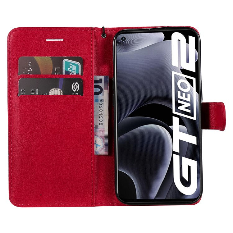 KT Leather Series-2 Solid Color Anti-drop PU Leather Case Magnetic Closure Phone Protective Cover with Wallet Stand for Realme GT Neo2 5G/GT Neo 3T 5G  - Red