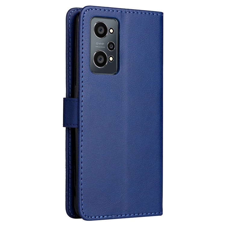 KT Leather Series-2 Solid Color Anti-drop PU Leather Case Magnetic Closure Phone Protective Cover with Wallet Stand for Realme GT Neo2 5G/GT Neo 3T 5G  - Blue
