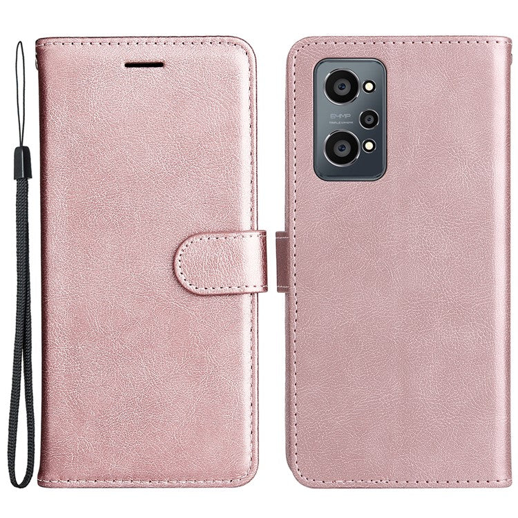 KT Leather Series-2 Solid Color Anti-drop PU Leather Case Magnetic Closure Phone Protective Cover with Wallet Stand for Realme GT Neo2 5G/GT Neo 3T 5G  - Rose Gold