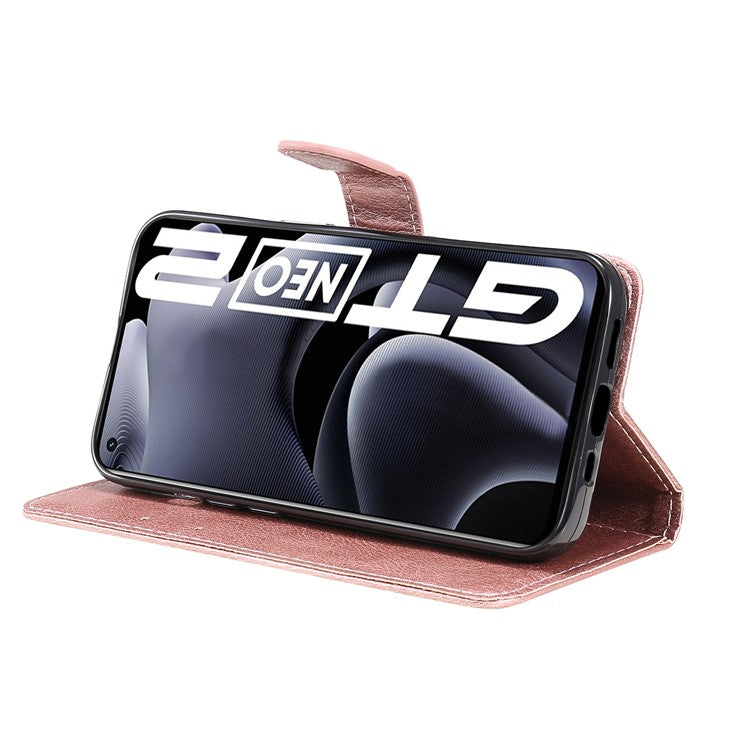 KT Leather Series-2 Solid Color Anti-drop PU Leather Case Magnetic Closure Phone Protective Cover with Wallet Stand for Realme GT Neo2 5G/GT Neo 3T 5G  - Rose Gold