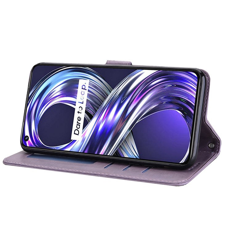 For Realme 8i/Narzo 50 4G Deer Tree Pattern Imprint PU Leather Wallet Stand Mobile Phone Protective Cover Shell - Purple