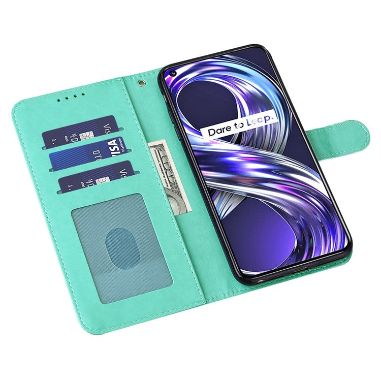 For Realme 8i/Narzo 50 4G Deer Tree Pattern Imprint PU Leather Wallet Stand Mobile Phone Protective Cover Shell - Green