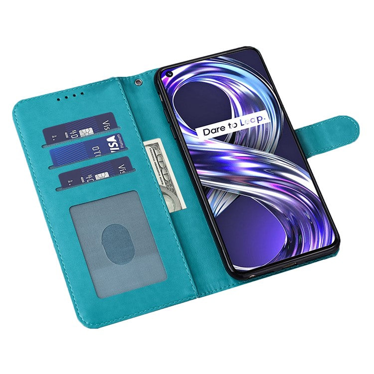 For Realme 8i/Narzo 50 4G Deer Tree Pattern Imprint PU Leather Wallet Stand Mobile Phone Protective Cover Shell - Blue