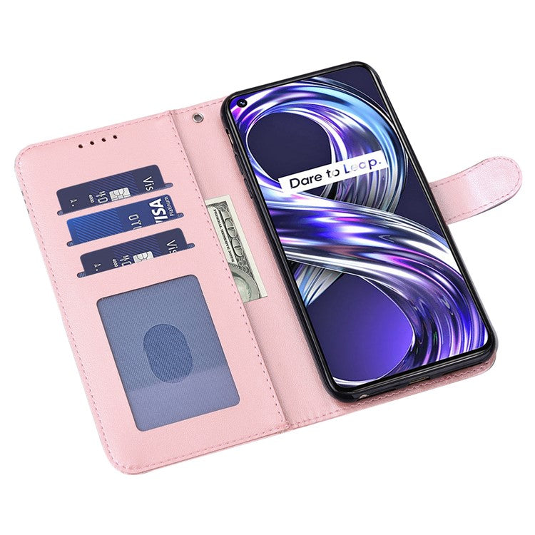 For Realme 8i/Narzo 50 4G Deer Tree Pattern Imprint PU Leather Wallet Stand Mobile Phone Protective Cover Shell - Pink