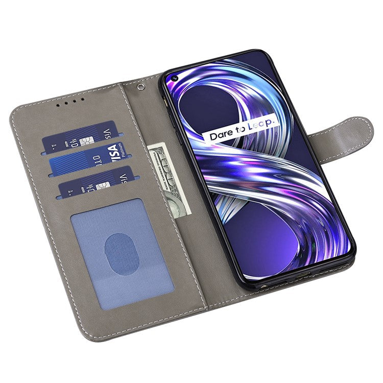 For Realme 8i/Narzo 50 4G Deer Tree Pattern Imprint PU Leather Wallet Stand Mobile Phone Protective Cover Shell - Grey