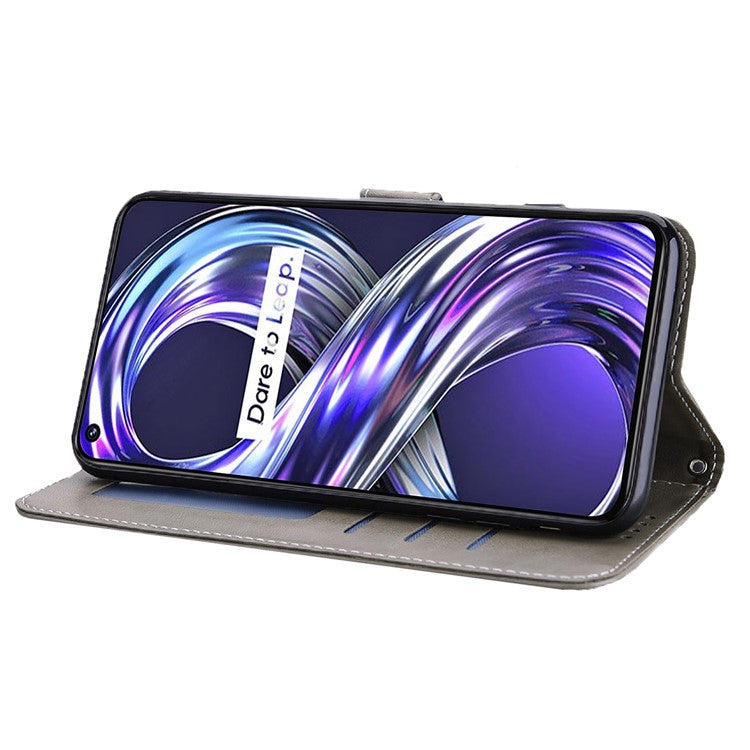 For Realme 8i/Narzo 50 4G Deer Tree Pattern Imprint PU Leather Wallet Stand Mobile Phone Protective Cover Shell - Grey