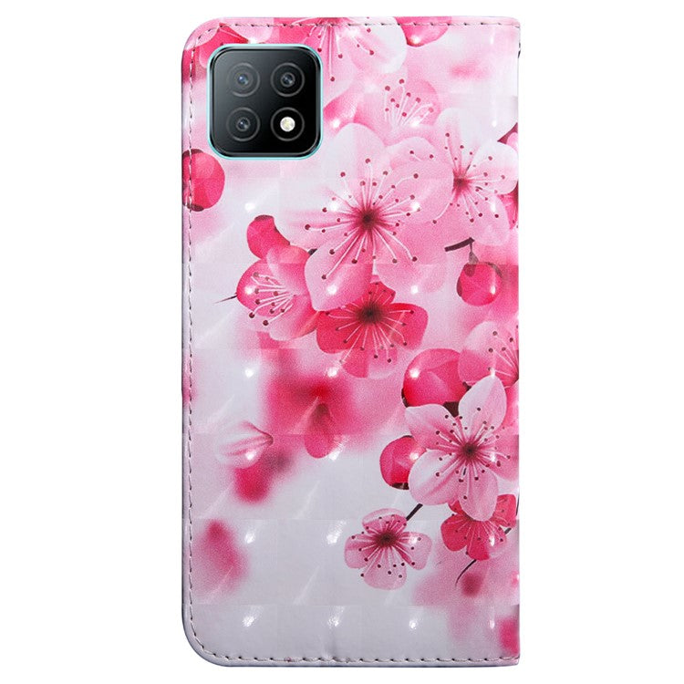 PU Leather Wallet Phone Cover 3D Pattern Printing Stand Flip Folio Case with Strap for Oppo A53 5G - Peach Blossom