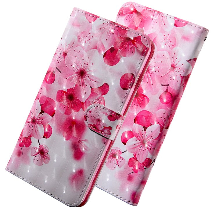 PU Leather Wallet Phone Cover 3D Pattern Printing Stand Flip Folio Case with Strap for Oppo A53 5G - Peach Blossom