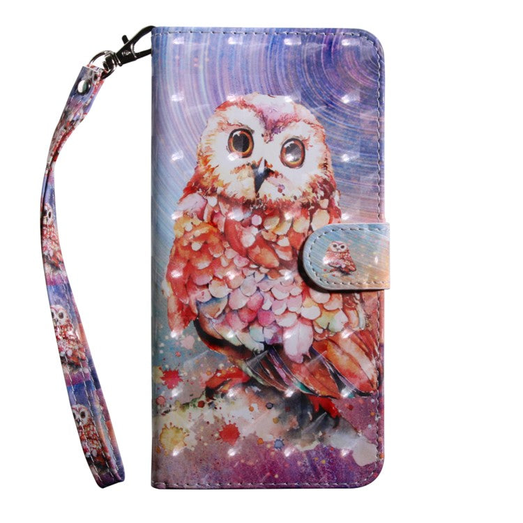 3D Pattern Printing PU Leather Soft TPU Inner Wallet Stand Flip Case with Strap for Oppo A16 / A16s / A54s / A54 4G / A55 5G - Owl