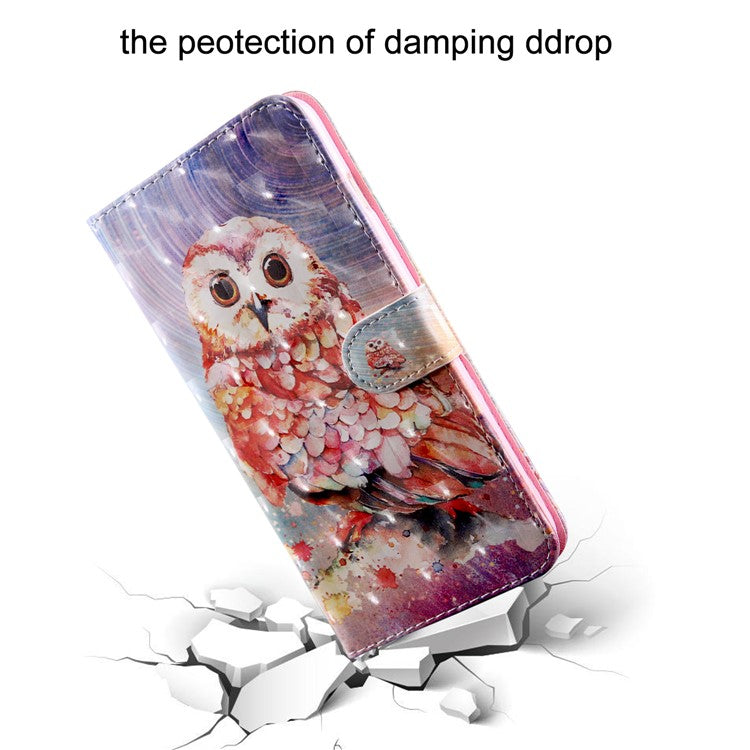 3D Pattern Printing PU Leather Soft TPU Inner Wallet Stand Flip Case with Strap for Oppo A16 / A16s / A54s / A54 4G / A55 5G - Owl