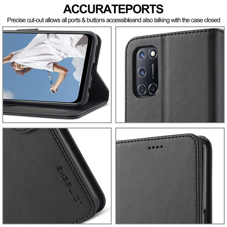 LC.IMEEKE PU Leather Wallet Stand Folio Flip Protective Phone Case Cover for Oppo A16/A54s/A16s/A56 5G - Black