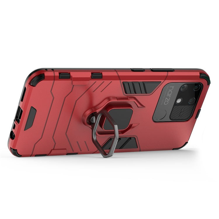 Dual Layer Soft Flexible TPU + Hard PC Anti-Slip Protective Cover with Ring Kickstand for Realme Narzo 50A - Red