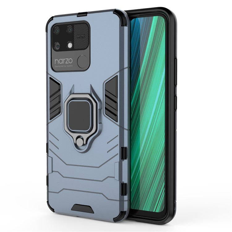 Dual Layer Soft Flexible TPU + Hard PC Anti-Slip Protective Cover with Ring Kickstand for Realme Narzo 50A - Blue