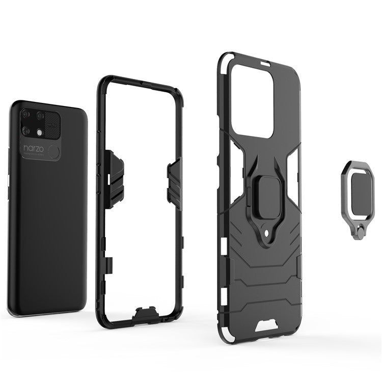 Dual Layer Soft Flexible TPU + Hard PC Anti-Slip Protective Cover with Ring Kickstand for Realme Narzo 50A - Blue
