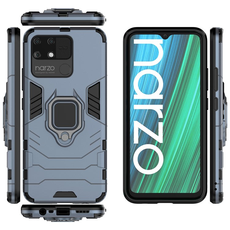 Dual Layer Soft Flexible TPU + Hard PC Anti-Slip Protective Cover with Ring Kickstand for Realme Narzo 50A - Blue