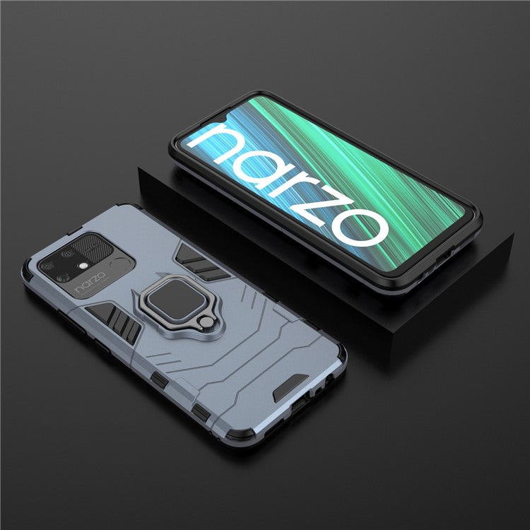 Dual Layer Soft Flexible TPU + Hard PC Anti-Slip Protective Cover with Ring Kickstand for Realme Narzo 50A - Blue