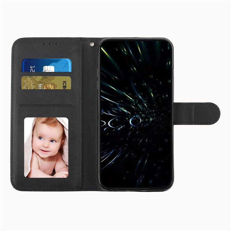 Splicing Leather Cover Horizontal Flip Stand Wallet Phone Case with Wrist Strap for Realme 8 5G/V13 5G/Narzo 30 5G - Black