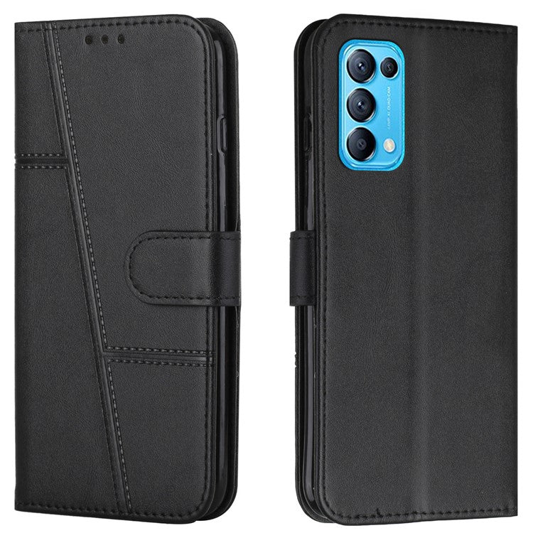 Stitching Lines Anti-fingerprint PU Leather Phone Protector Stand Wallet Cover Case for Oppo Reno5 4G/5G/Reno5 K/Find X3 Lite - Black