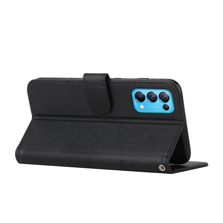 Stitching Lines Anti-fingerprint PU Leather Phone Protector Stand Wallet Cover Case for Oppo Reno5 4G/5G/Reno5 K/Find X3 Lite - Black