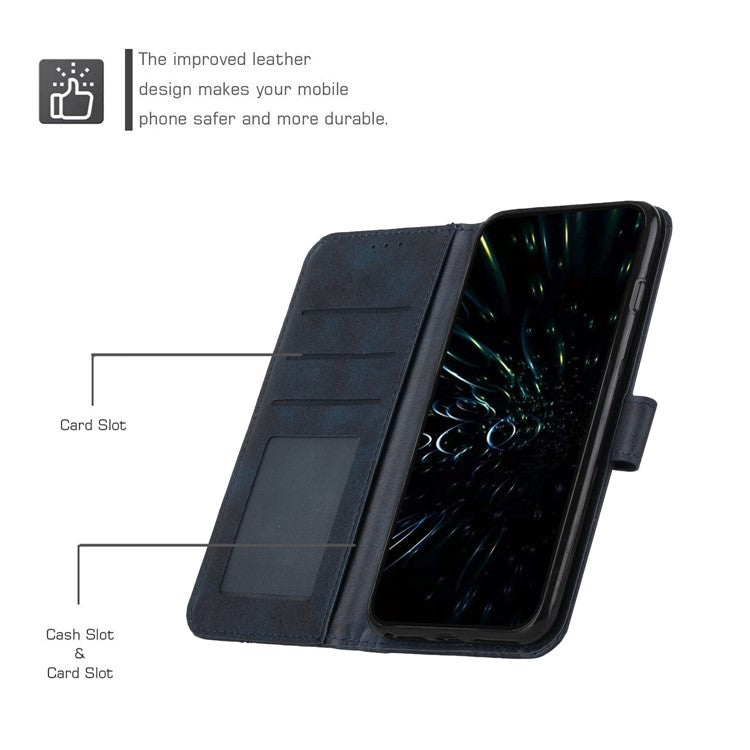 Stitching Lines Anti-fingerprint PU Leather Phone Protector Stand Wallet Cover Case for Oppo Reno5 4G/5G/Reno5 K/Find X3 Lite - Sapphire