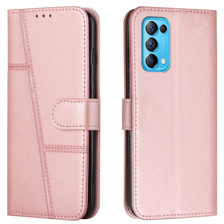 Stitching Lines Anti-fingerprint PU Leather Phone Protector Stand Wallet Cover Case for Oppo Reno5 4G/5G/Reno5 K/Find X3 Lite - Rose Gold