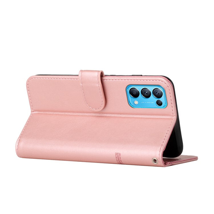 Stitching Lines Anti-fingerprint PU Leather Phone Protector Stand Wallet Cover Case for Oppo Reno5 4G/5G/Reno5 K/Find X3 Lite - Rose Gold