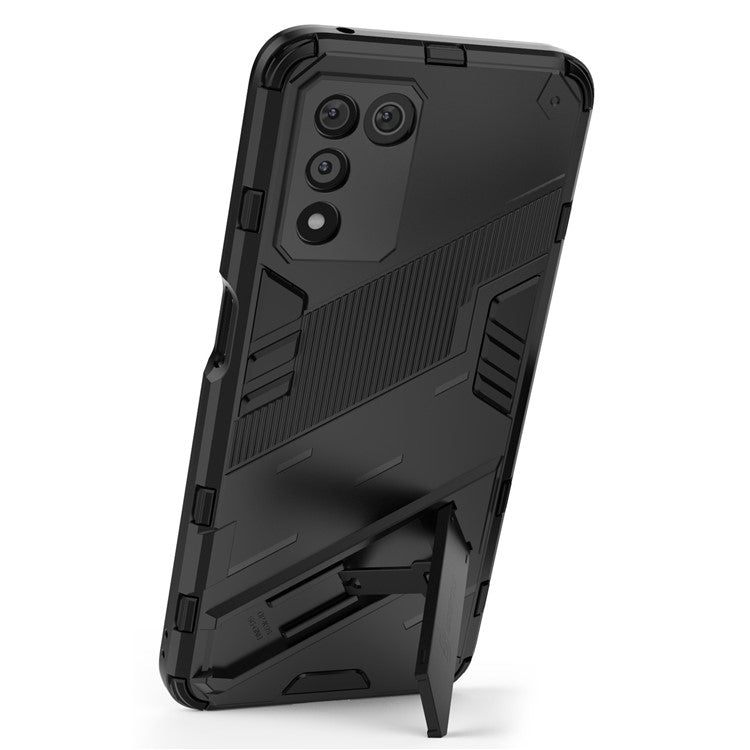 Scratch-resistant Drop-proof Soft TPU Hard PC Back Cover Shell with Kickstand for Oppo K9s 5G - Black
