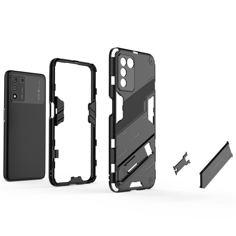 Scratch-resistant Drop-proof Soft TPU Hard PC Back Cover Shell with Kickstand for Oppo K9s 5G - Black