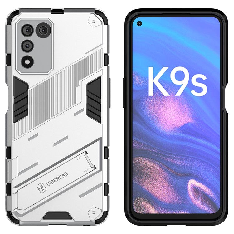 Scratch-resistant Drop-proof Soft TPU Hard PC Back Cover Shell with Kickstand for Oppo K9s 5G - White
