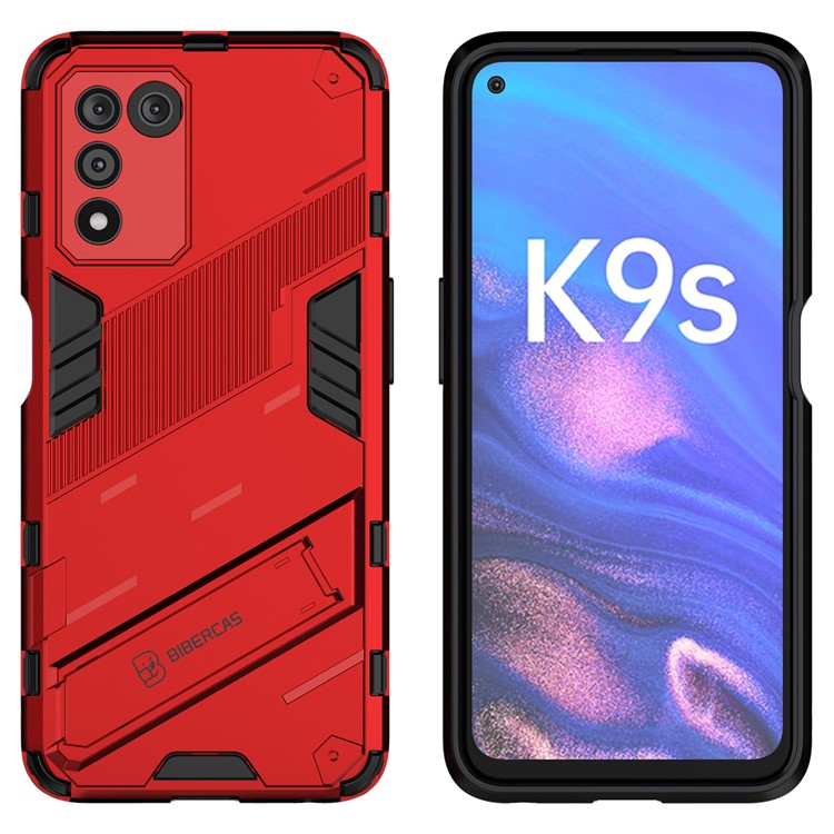 Scratch-resistant Drop-proof Soft TPU Hard PC Back Cover Shell with Kickstand for Oppo K9s 5G - Red