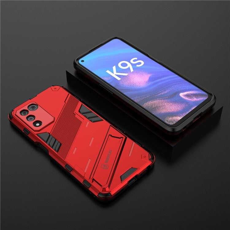 Scratch-resistant Drop-proof Soft TPU Hard PC Back Cover Shell with Kickstand for Oppo K9s 5G - Red