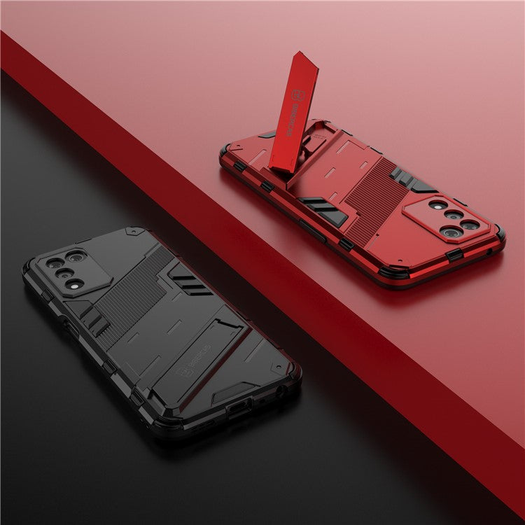 Scratch-resistant Drop-proof Soft TPU Hard PC Back Cover Shell with Kickstand for Oppo K9s 5G - Red