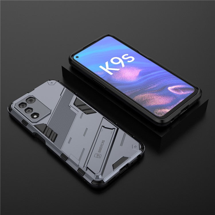 Scratch-resistant Drop-proof Soft TPU Hard PC Back Cover Shell with Kickstand for Oppo K9s 5G - Dark Blue