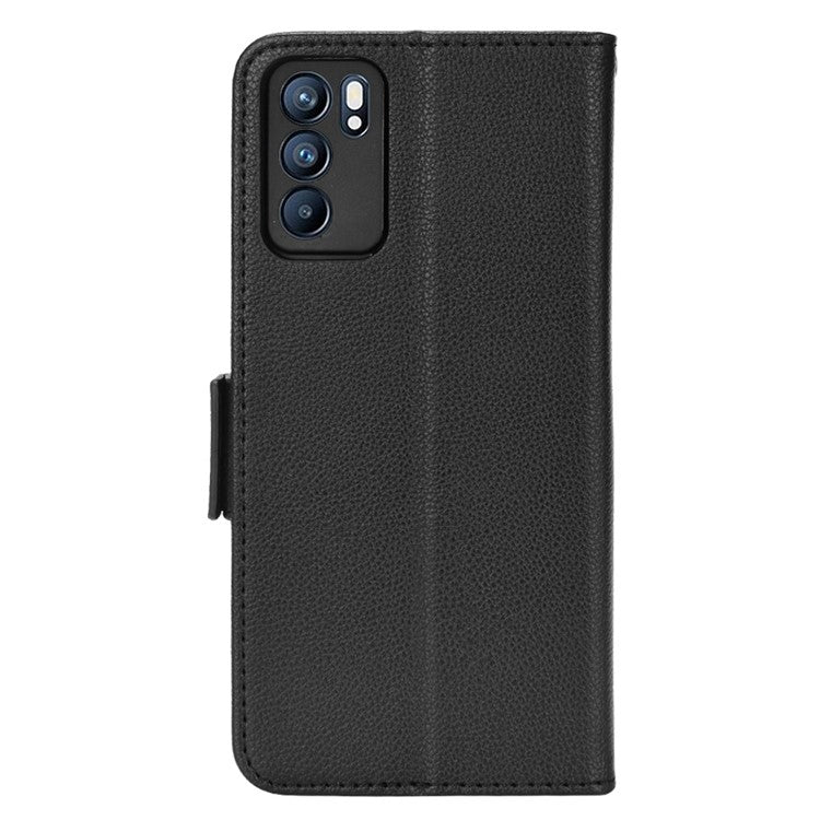Litchi Texture PU Leather Stand Wallet Case Well-protected Double Magnetic Clasp Drop-proof Flip Cover for Oppo Reno6 5G - Black